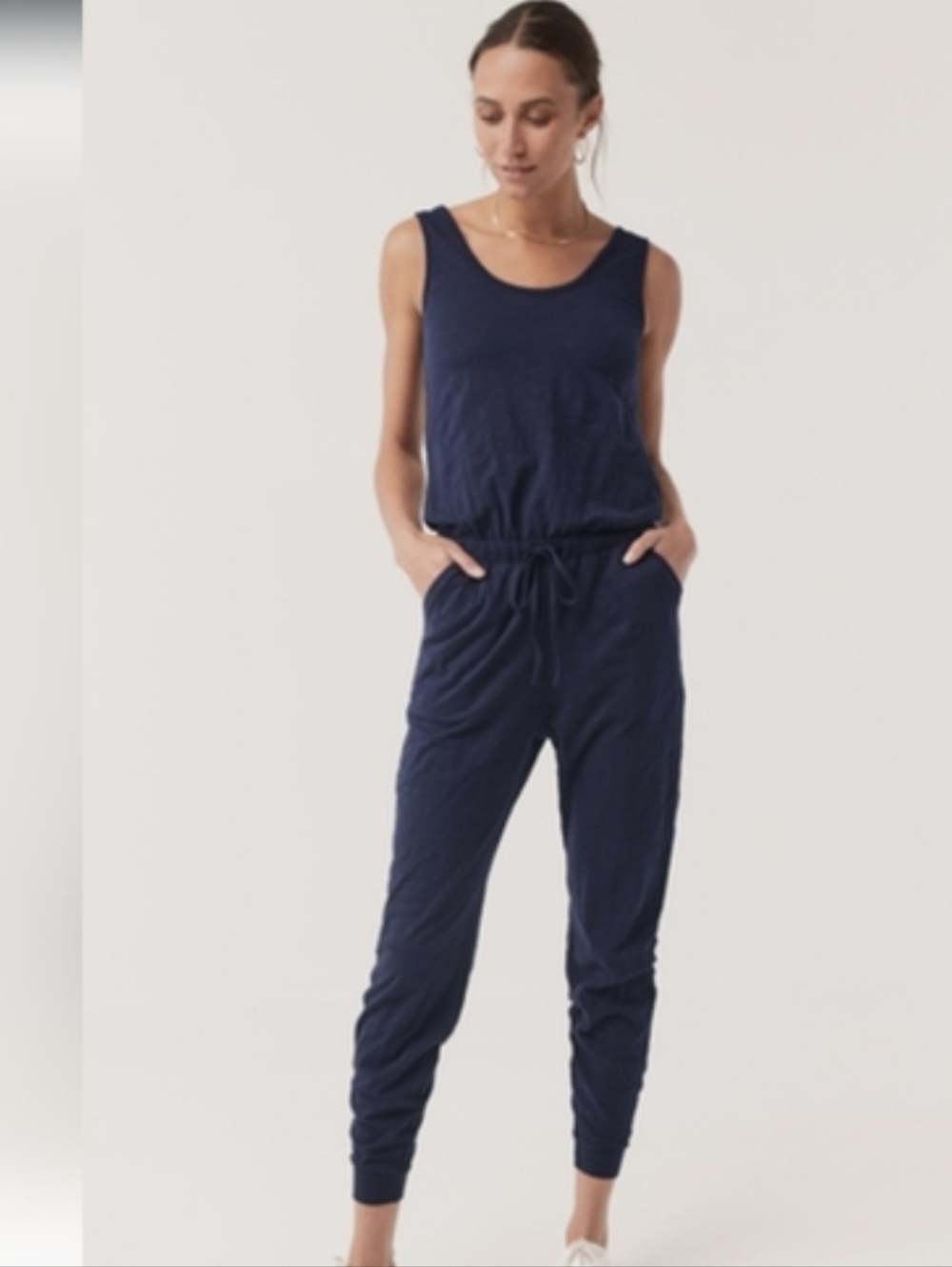 Pact Navy Tank Jumpsuit with Drawstring Waist